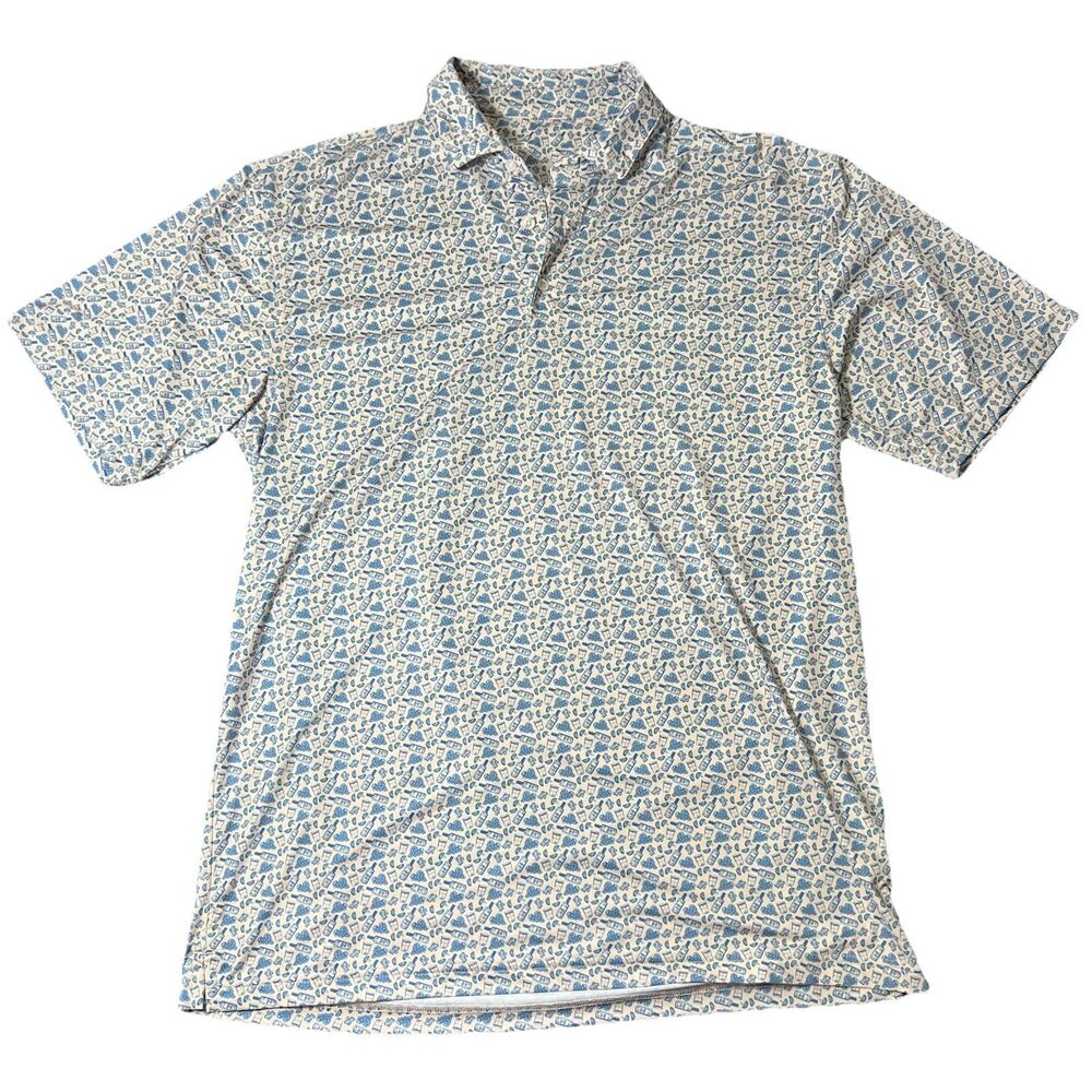 Onward Reserve Performance Pique Golf Polo Men’s Large Drinks‎ Print Pink Blue